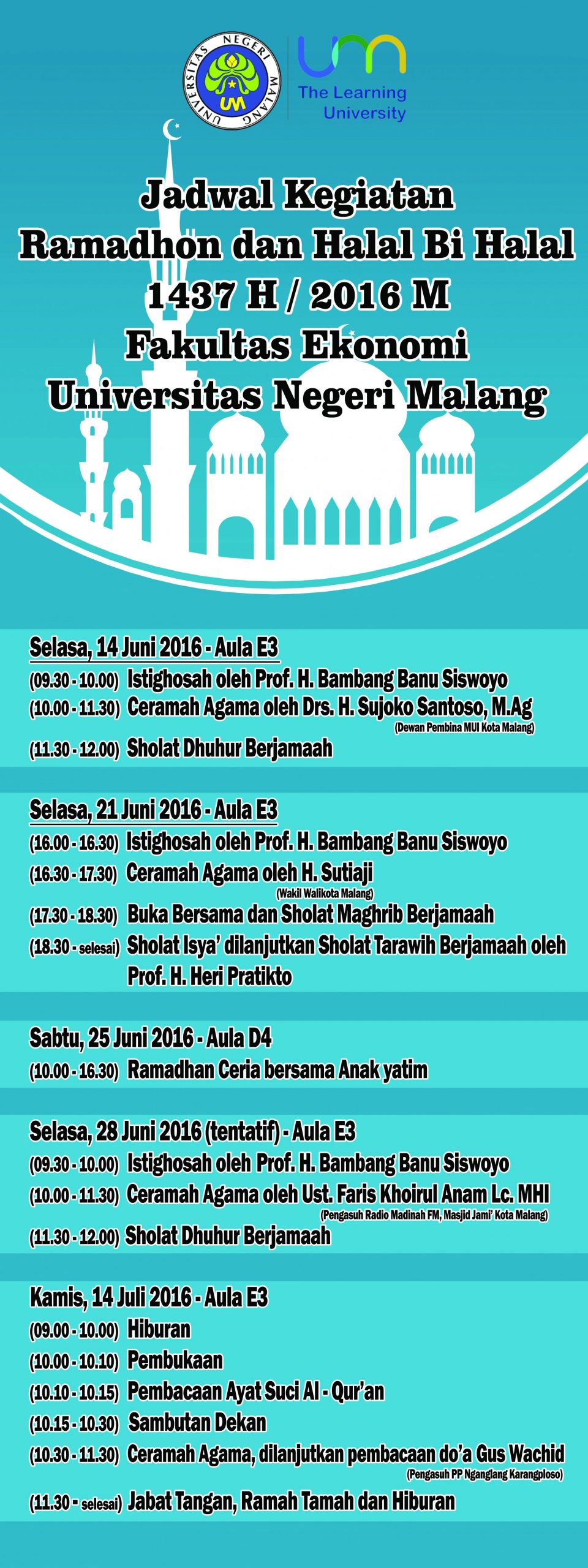 Jadwal Kegiatan Ramadhon dan Halal Bi Halal 1437 H/2016 M  Fakultas Ekonomi Universitas Negeri Malang
