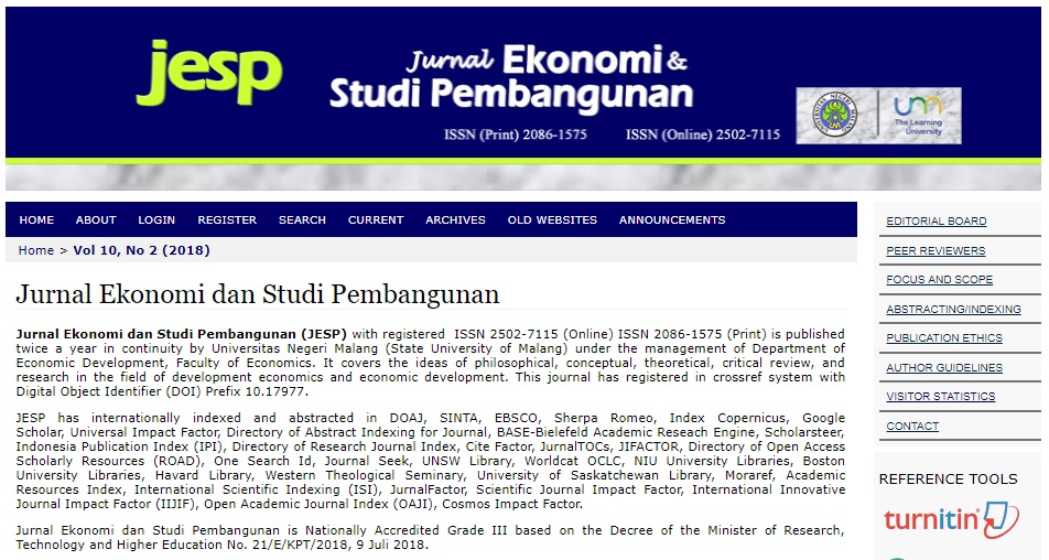 Jurnal Ekonomi dan Studi Pembangunan (JESP)
