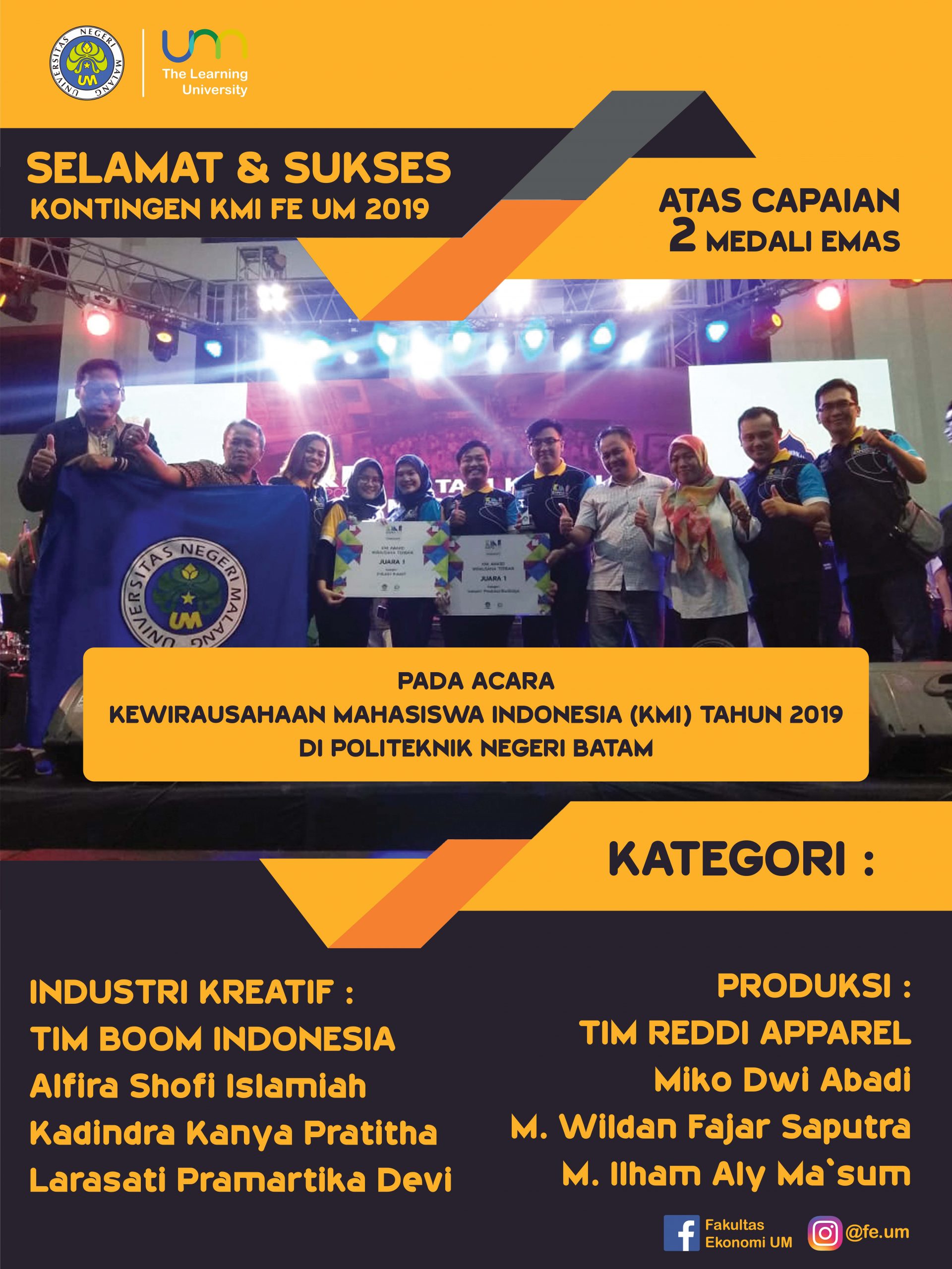 Peraihan 2 Medali Emas oleh Mahasiswa FE dalam Ajang Kewirausahaan Mahasiswa Indonesia (KMI)ke-X di Politeknik Negeri Batam