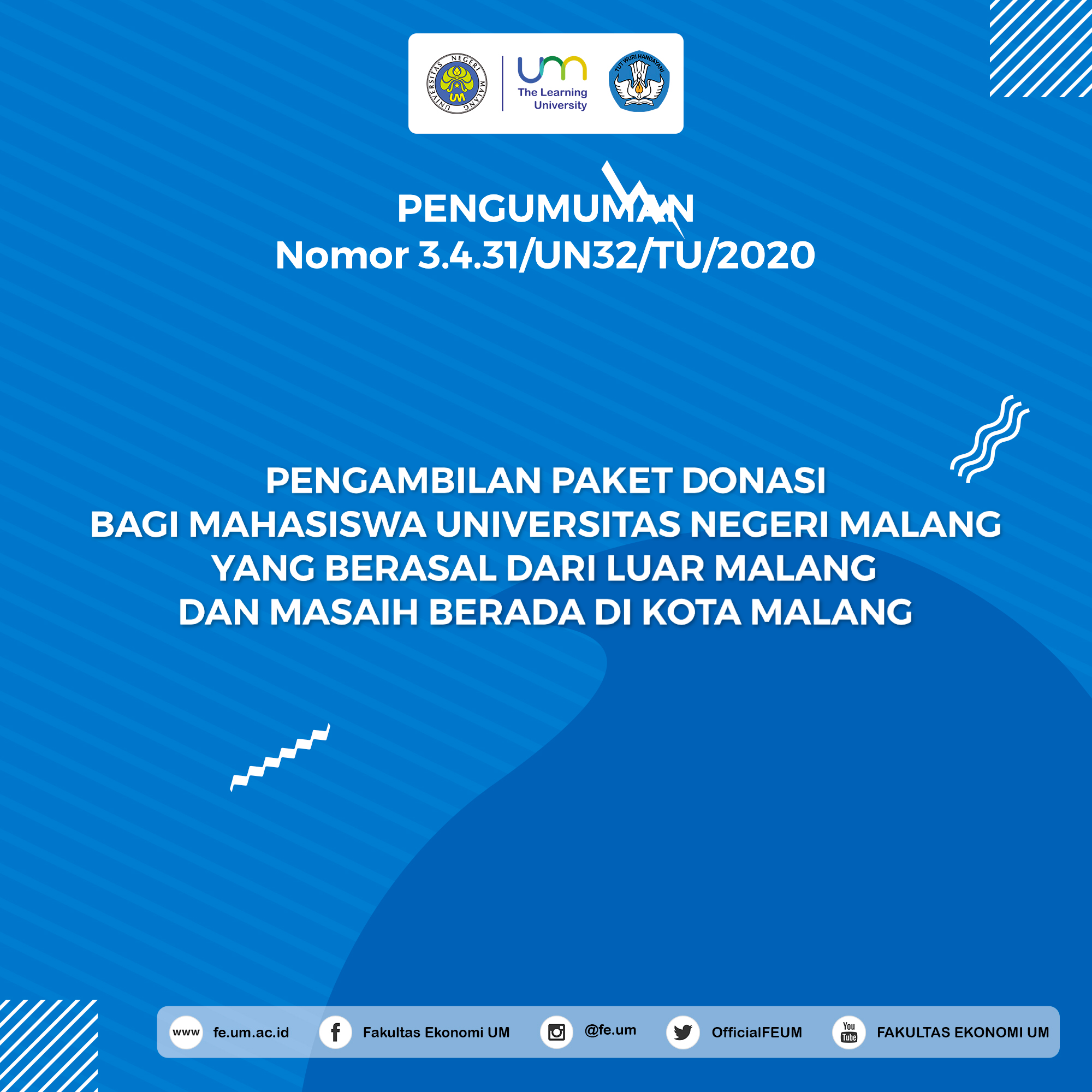 Pengambilan Paket Donasi bagi Mahasiswa Universitas Negeri Malang Yang Berasal dari Luar Kota Malang dan Masih Berada di Kota Malang