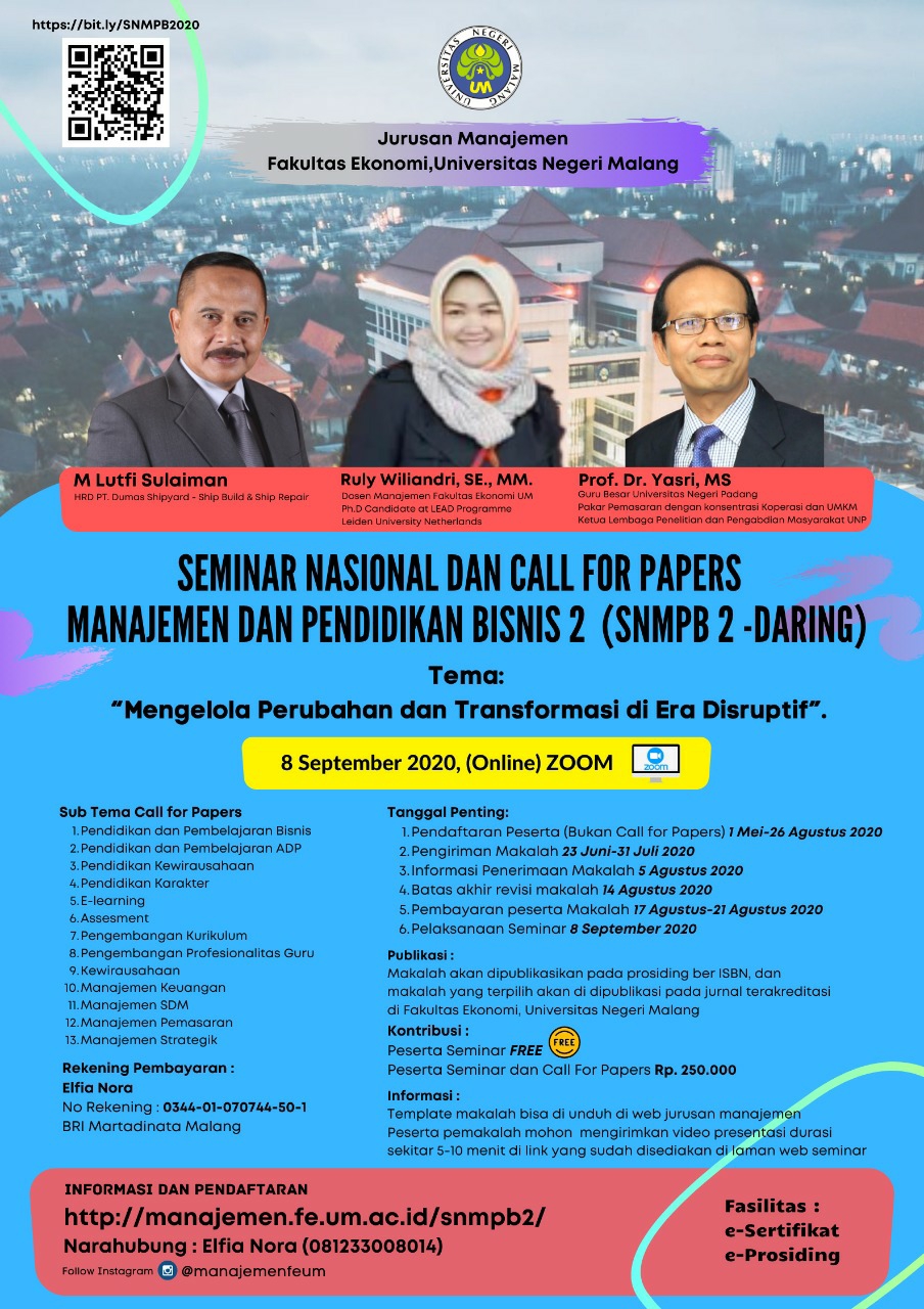 National Seminar and Call for Papers on Management and Business Education (SNMPB 2 - Online)