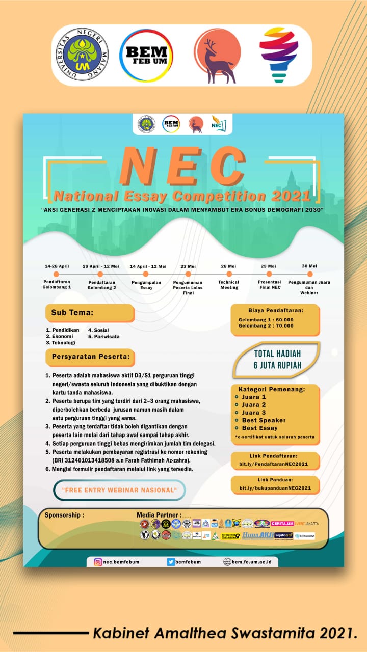🏆 National Essay Competition (NEC) 2021 🏆 – Aksi Generasi Z Menciptakan Inovasi dalam Menyambut Era Bonus Demografi 2030